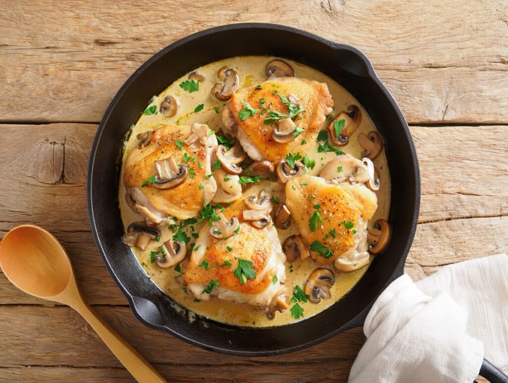 poulet sauce crème fraîche et champignons